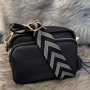 NWT Noir & Blanc Black Crossbody Bag with Gold Accents